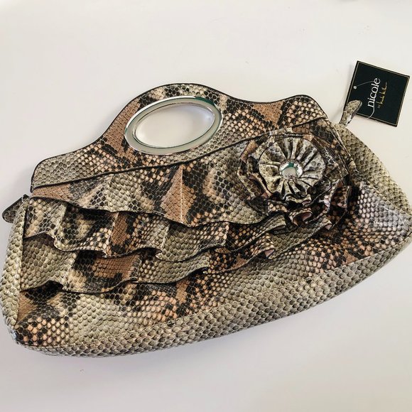 NICOLE MILLER "Pretty Girl" Natural Snake Clutch NWT - Picture 2 of 9
